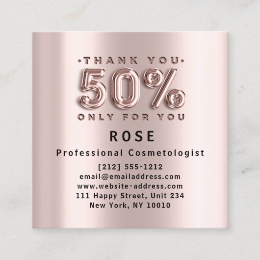 Rose 50% Ermäßigung Hair Gold Pink Metallic Logo Terminkarte (Vorderseite)