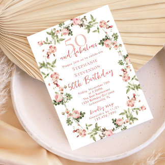 Rose 50 & Fabulous 50th Birthday Garden Tea Party Einladung