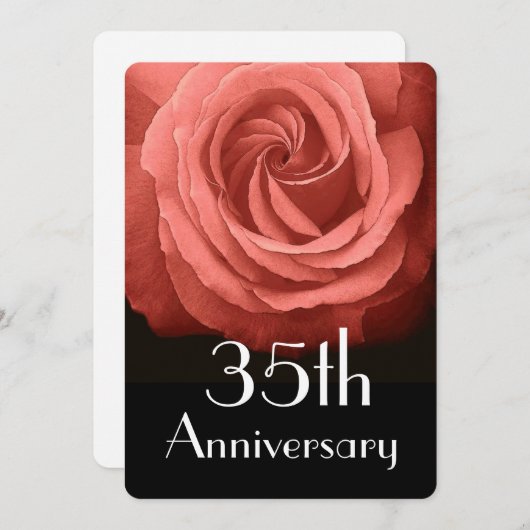 Rose A02D zum 35. Hochzeitstag Einladung (Vorne/Hinten)