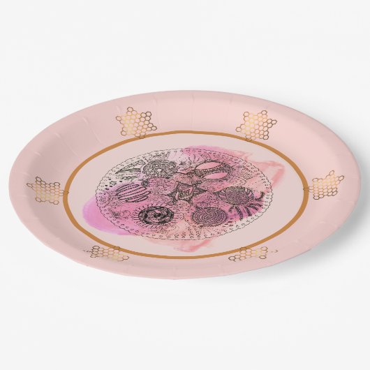 Rose Abstrakter Pessach-Seder-Plättchen-Teller Pappteller (Schrägansicht)