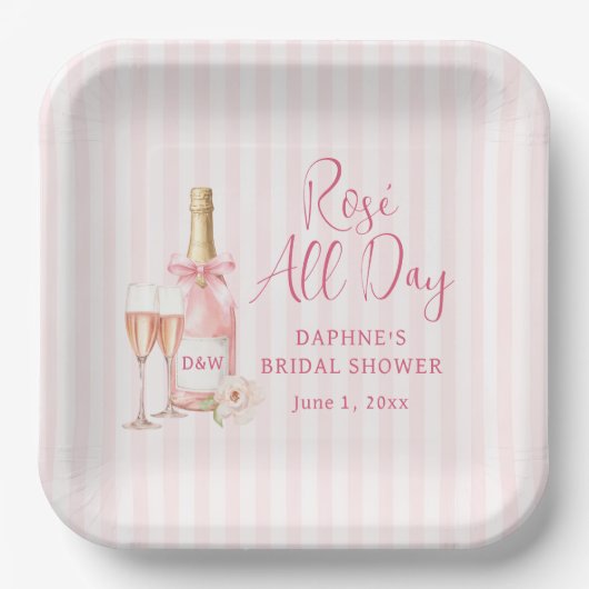 Rosé All Day Champagner Brautparty Pappteller (Vorderseite)
