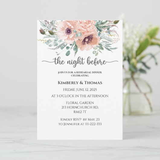 Rose am Abend vor der Probe Einladung (Stehend Vorderseite)