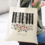 Rose am Klavier auf grauem Blattwerk Tragetasche<br><div class="desc">Musikpiano-personalisierte Namenstasche</div>