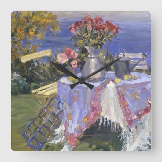 Rose am Meer Quadratische Wanduhr (Vorderseite)