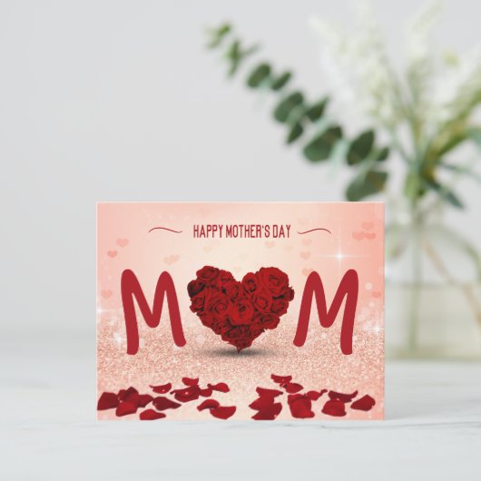 Rose am Muttertag - Herz Bouquet - Postkarte (Stehend Vorderseite)