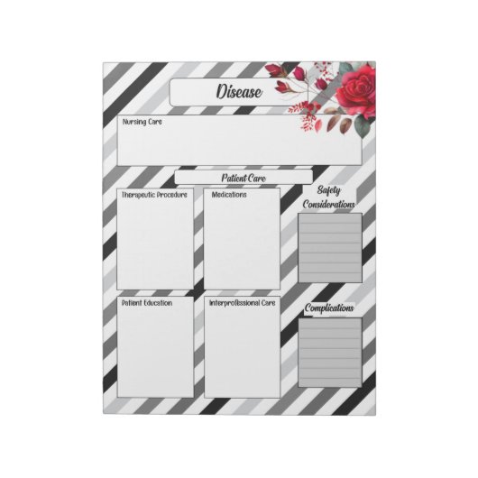 Rose an Streifen _ Krankheitstest 2 Notizblock (Rotiert)