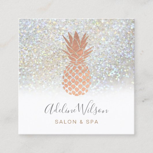 Rose Ananas auf IMITATEN Glitzer Quadratische Visitenkarte (Vorderseite)