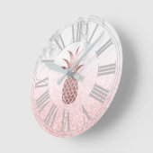 Rose Ananas+Schnee Bokeh+Marmor Runde Wanduhr (Winkel)
