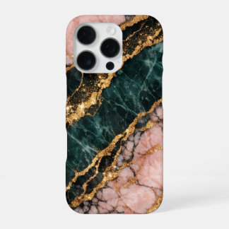 rose and gold and dark green glitter marble iPhone 16 pro hülle