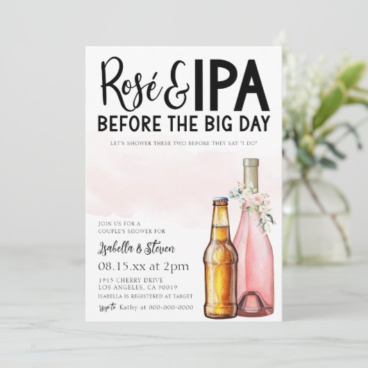 Rosé and IPA Couple's Shower Invitation Einladung (Stehend Vorderseite)
