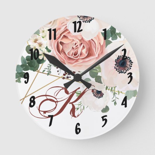 Rose Anem für die personalisierte Wall Clock Geome Runde Wanduhr (Vorderseite)