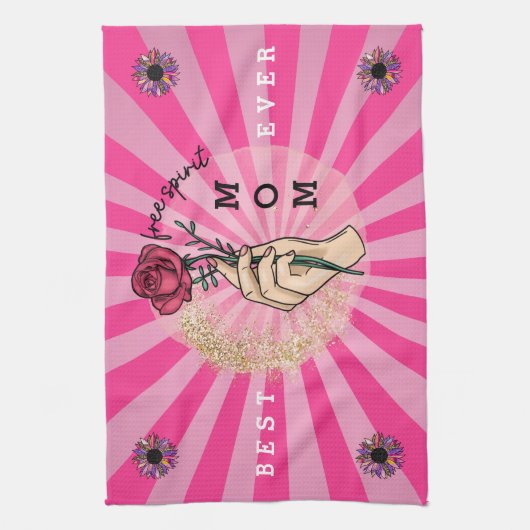 Rose Anpassen Eleganter Blumenrosa-Glitzer Geschirrtuch (Vertikal)