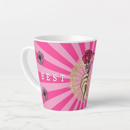 Rose Anpassen Eleganter Blumenrosa-Glitzer Milchtasse (Linke Ecke)