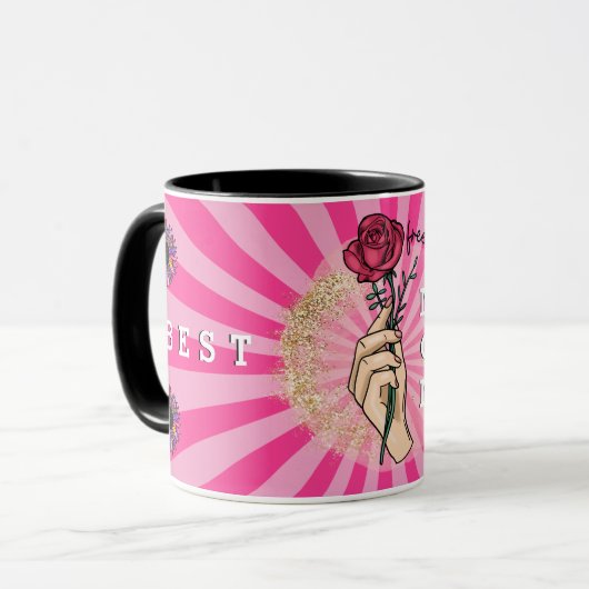 Rose Anpassen Eleganter Blumenrosa-Glitzer Tasse (Vorderseite Links)