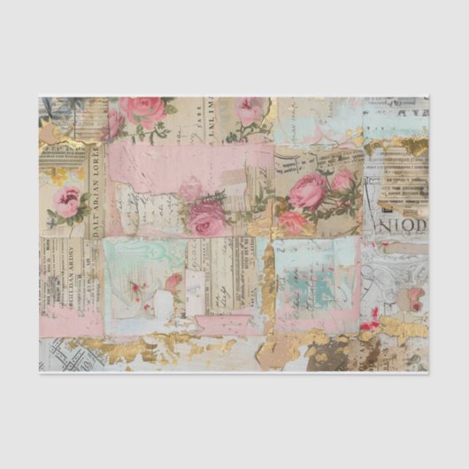 Rose Antikes Collage Muster Seidenpapier (Vorderseite)