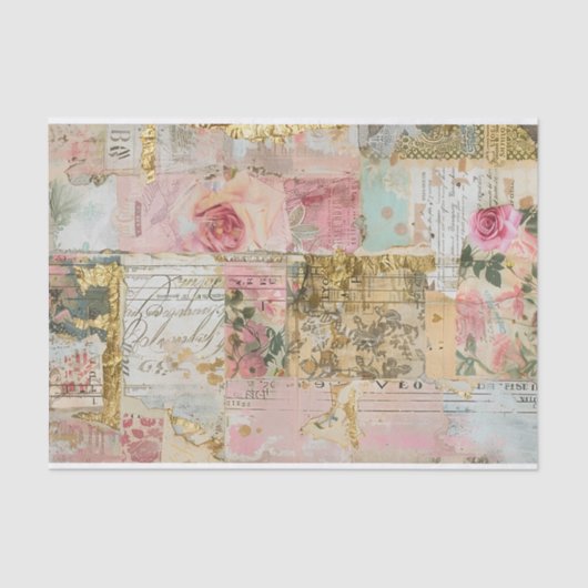 Rose Antikes Collage Muster Seidenpapier (Vorderseite)