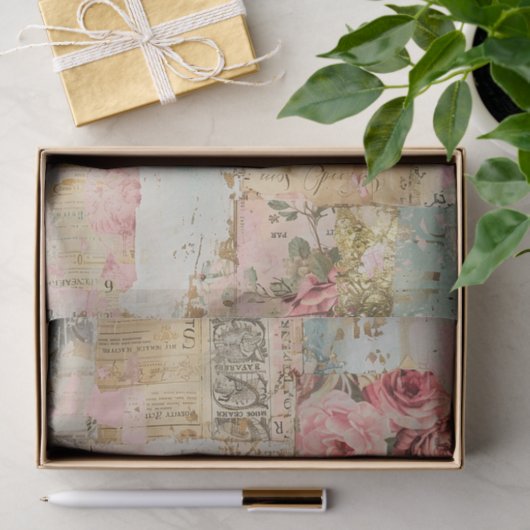 Rose Antikes Collage Muster Seidenpapier (Geschenk)