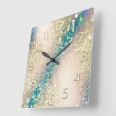 Rose Aquamarin GLITZER 3D-Holografie Quadratische Wanduhr (Winkel)