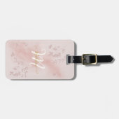 Rose Aquarell-Blätter Name Monogramm Gepäckanhänger (Vorderseite horizontal)