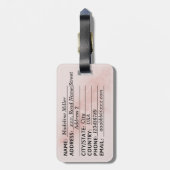 Rose Aquarell-Blätter Name Monogramm Gepäckanhänger (Rückseite vertikal)