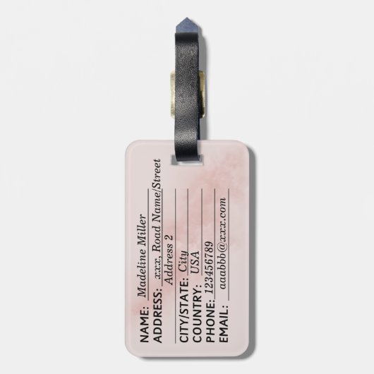 Rose Aquarell-Blätter Name Monogramm Gepäckanhänger (Rückseite vertikal)