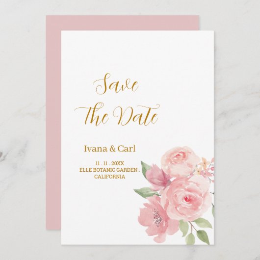 ROSE Aquarell Blume Save The Date (Vorne/Hinten)