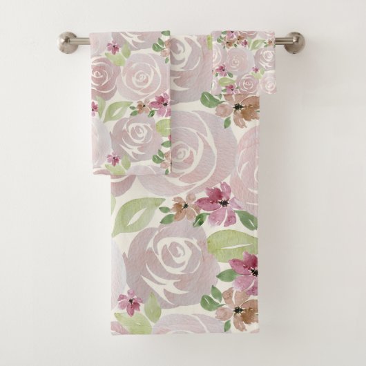 Rose Aquarell gemustert Badhandtuch Set (Insitu)