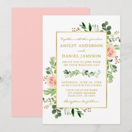 Rose Aquarell Grün Pink Blush Wedding Gold Einladung