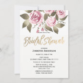 Rose Aquarell Rosa grünes Brautparty Einladung (Vorderseite)