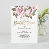 Rose Aquarell Rosa grünes Brautparty Einladung (Stehend Vorderseite)