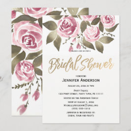 Rose Aquarell Rosa grünes Brautparty Einladung