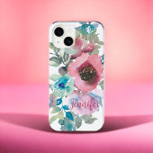 Rose Aquarellblume Rosa Tusty Blue Individuelle Na Case-Mate iPhone Hülle