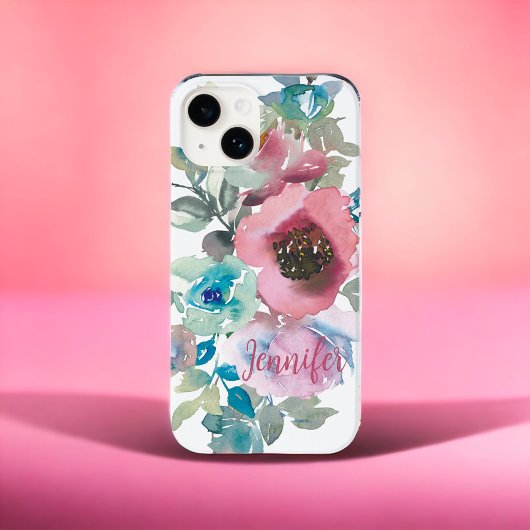 Rose Aquarellblume Rosa Tusty Blue Individuelle Na Case-Mate iPhone Hülle