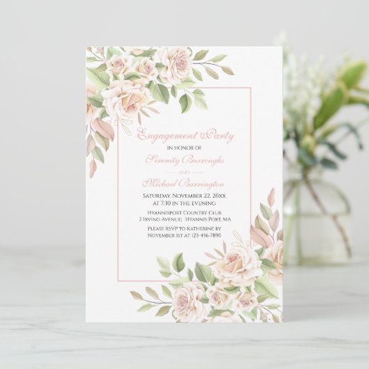 Rose Aquarellfarben Blush Pink Floral Engagement P Einladung (Stehend Vorderseite)
