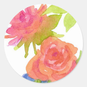 Rose Aquarellfarbene Blume Rosa Orange gestrichen Runder Aufkleber