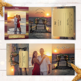 Rose Arbor Beach Foto Hochzeit Alles in Einem Dreifach Gefaltete Einladung