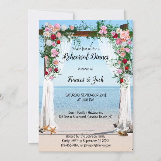 Rose Arbor Beach Probe Abendessen Einladung (Vorderseite)