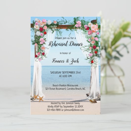 Rose Arbor Beach Probe Abendessen Einladung (Stehend Vorderseite)