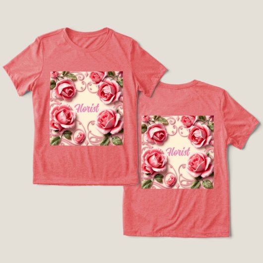 Rose Art Nouveau Florist Red Trimix T - Shirt (Design Vorderseite & Rückseite)