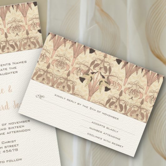 Rose Art Nouveau Hummingbirds Wedding RSVP Ca Karte