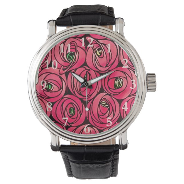 Rose Art Nouveau Rennie Macintosh Grafik Armbanduhr (Vorderseite)