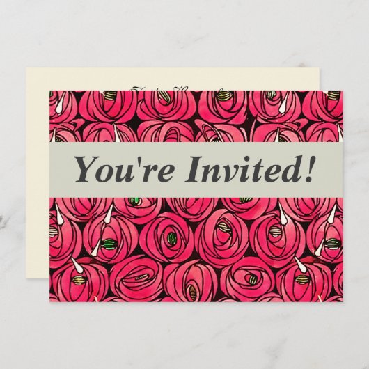 Rose Art Nouveau Rennie Macintosh Grafik Einladung (Vorne/Hinten)