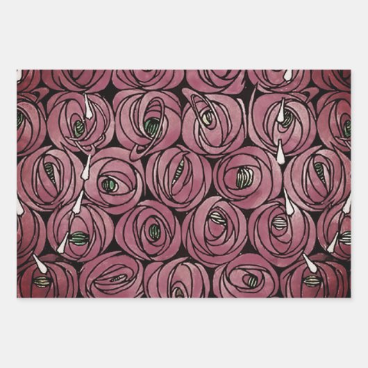 Rose Art Nouveau Rennie Macintosh Grafik Geschenkpapier Set (Vorderseite 3)