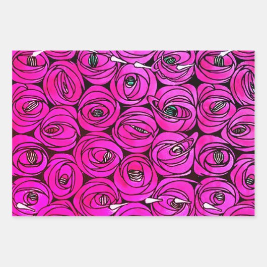 Rose Art Nouveau Rennie Macintosh Grafik Geschenkpapier Set (Vorderseite 2)
