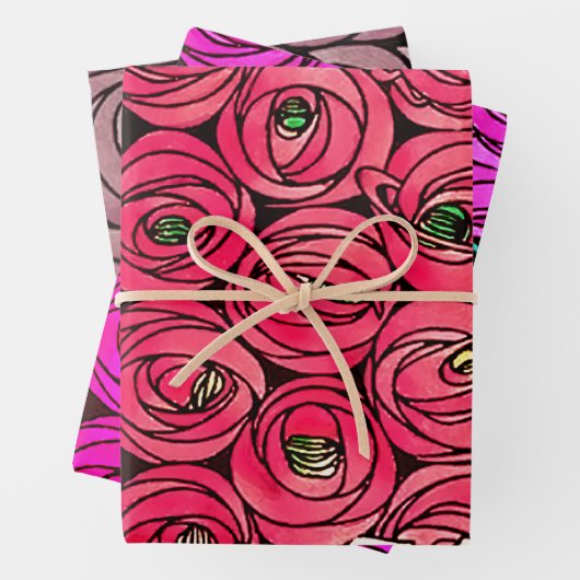 Rose Art Nouveau Rennie Macintosh Grafik Geschenkpapier Set (Beispiel)