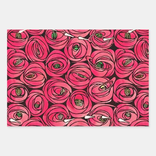 Rose Art Nouveau Rennie Macintosh Grafik Geschenkpapier Set (Vorderseite)