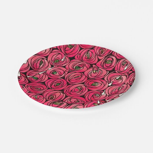 Rose Art Nouveau Rennie Macintosh Grafik Pappteller (Schrägansicht)