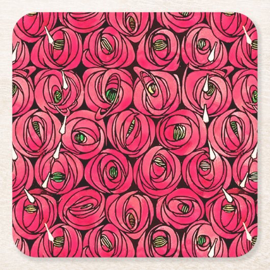 Rose Art Nouveau Rennie Macintosh Grafik Rechteckiger Pappuntersetzer (Vorderseite)