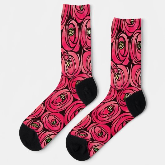 Rose Art Nouveau Rennie Macintosh Grafik Socken (Linkes Detail)