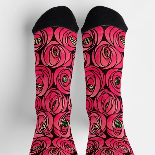 Rose Art Nouveau Rennie Macintosh Grafik Socken (Oben)